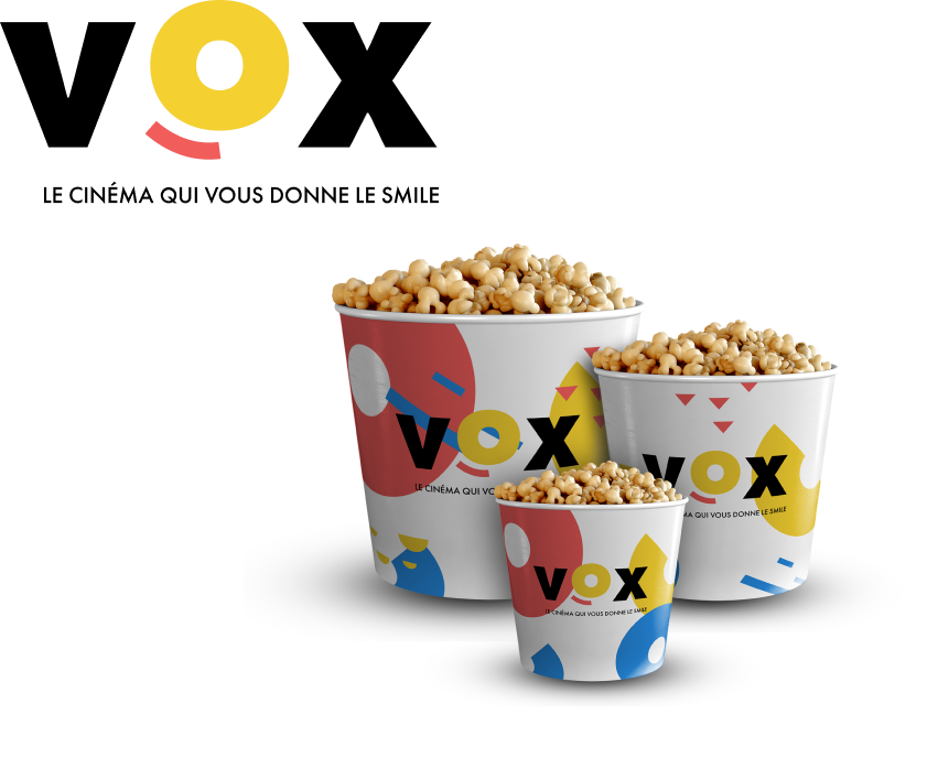 Logo & mockup de boîte de Popcorn du Vox