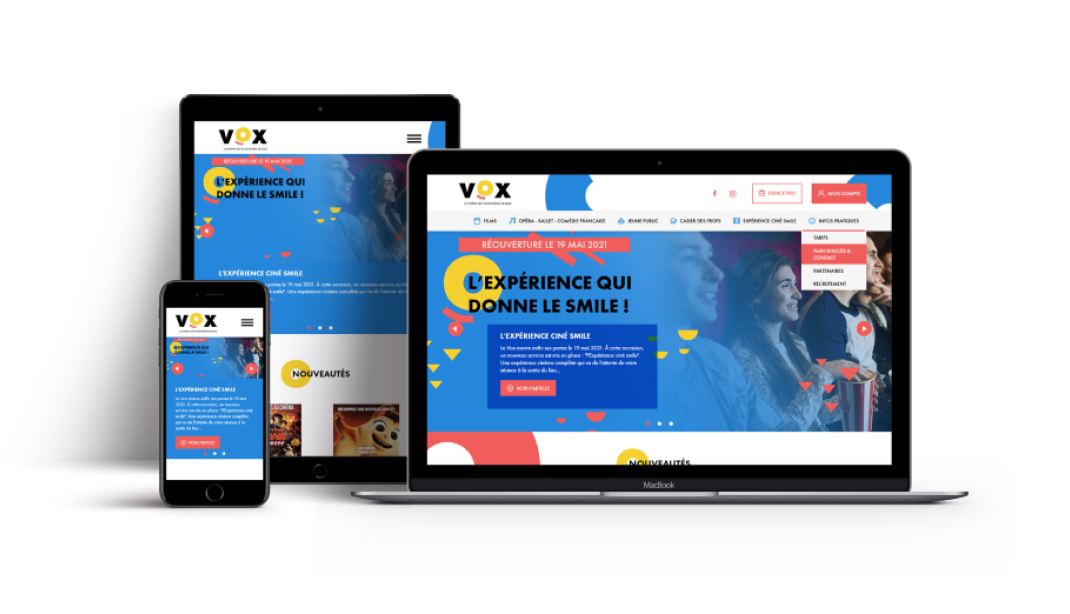 Mockup de la homepage responsive sur desktop, tablette et mobile